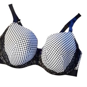Cacique Black and White Houndstooth Lightly Lined Balconette Underwire Bra 42G